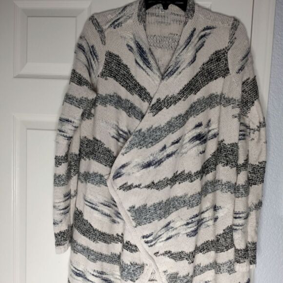 Lucky Brand M WhiteGray Knitted Lngslvs CottonWool Women's SweaterOpenedCardigan - Picture 1 of 10